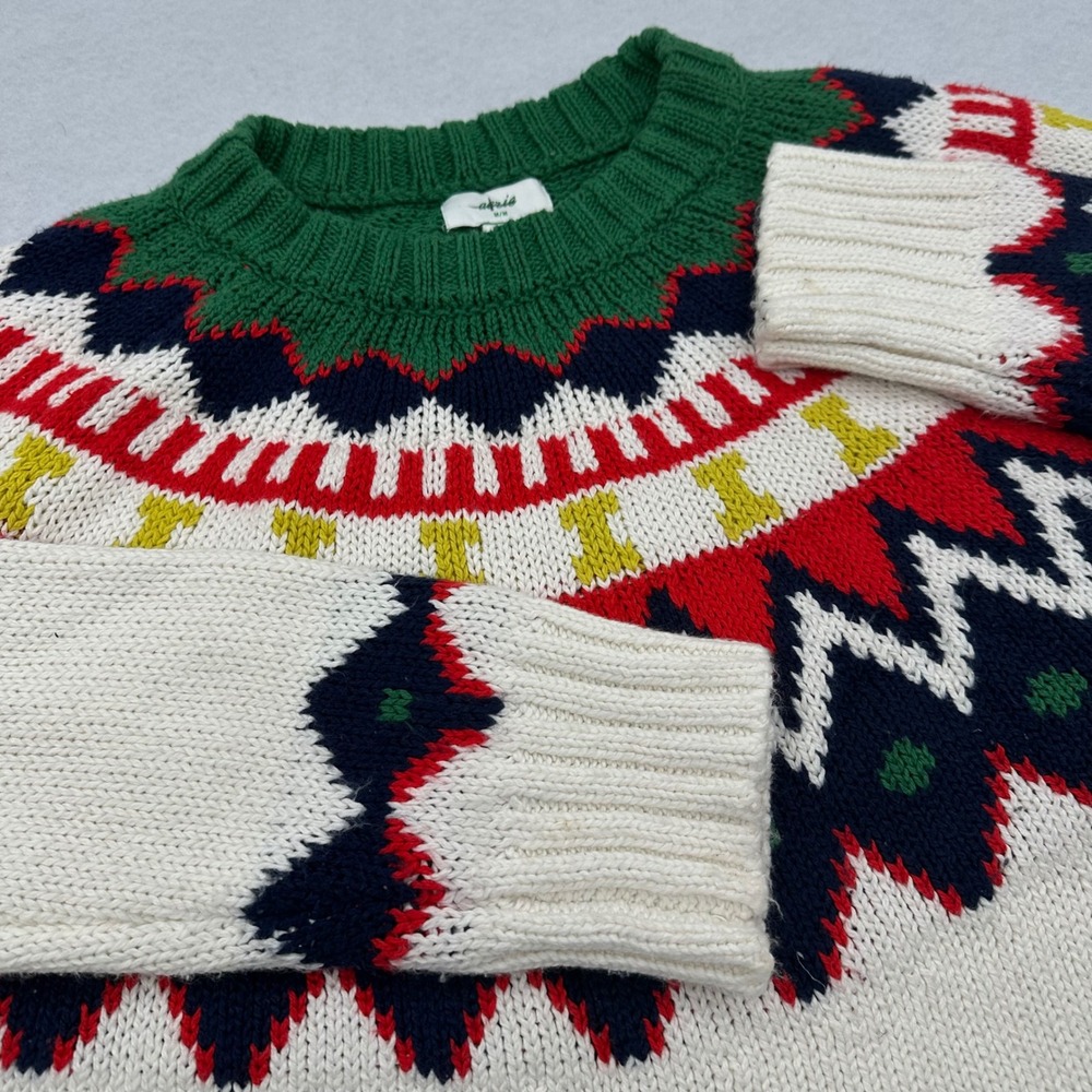 Aerie Womens Medium Oversize Fair Isle Crewneck Sweater Multi Color Cotton Knit